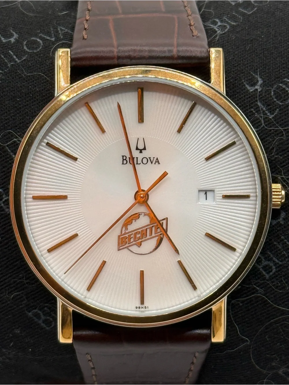 BULOVA Mens Classic Look Bechtel Recognition  Stainless Steel Genuine Leather